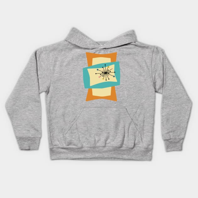 Funky Orange Rectangles Turquoise Mid Mod Kids Hoodie by OrchardBerry